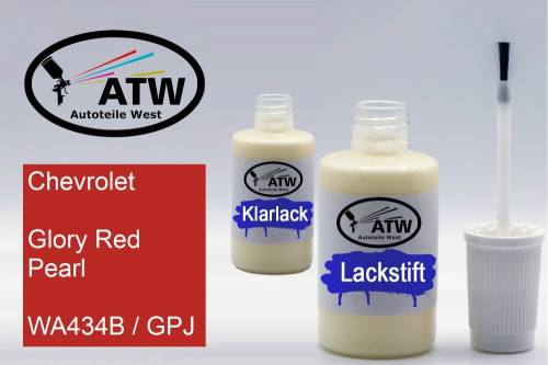Chevrolet, Glory Red Pearl, WA434B / GPJ: 20ml Lackstift + 20ml Klarlack - Set, von ATW Autoteile West.